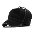 Berretto invernale da uomo in finta pelliccia nera con paraorecchie e fodera termica - M (56-58cm) / Nero