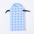 Blue and white plaid bendable fabric hair tie set with matching storage pouch - Hair Tie & Bag Set / Blue White Checkered