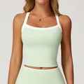 Soutien-gorge de sport yoga vert menthe avec liseré blanc et design dos nageur - S / Vert Menthe
