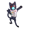 Cartoon black cat enamel pin wearing red sunglasses and blue mask with creative text - Black Trendy Cat (XH-01-10)