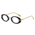 Retro small oval sunglasses with chic black frame and slim golden metal temples - Black Frame Clear Lenses