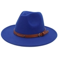 Royal blue cashmere fedora with brown studded leather band on a clean white background - Royal Blue (2 Studs)