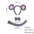 Gray plush mouse costume set with pink ears headband, bow tie, and long tail tail - Furry Grey Mouse 3-Piece Set