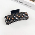 Gothic Halloween hair claw clip with orange pumpkin and white skull patterns on black - Halloween #9 - Rectangle