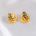 Elegant 18k gold plated titanium steel stud earrings with vintage quilted diamond pattern - Round Quilted