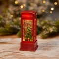Lanterne de Noël cabine téléphonique rouge avec sapin décoré et paillettes - Lanterne cabine téléphonique rouge (Sapin) / Rempli d'eau