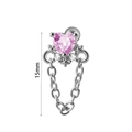 Piercing en acier avec zircon rose en forme de cœur et chaîne, longueur de 15 mm - #10 Chaîne Cœur Rose