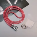 Pink sparkly sequin phone lanyard with metal clasps and transparent patch connector - Crossbody Style [Red] Mesh Rhinestone Lanyard + Silver Round Buckle + Semi-Transparent Patch
