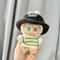 Plush doll accessory with green striped sweater and black fisherman hat with Baby text - Black Hat + White And Green Striped Sweater / First And Second Generation Keychains Are Compatible With La Cloth Dolls. Dolls Not Included.