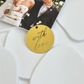 Golden acrylic cupcake tag with engraved with love script and a small hole for hanging - Round With Hole With Love