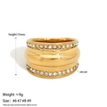 Golden wide band ring with double-row zircon inlay and polished metal finish - US 6 / Double Row Zirconia Wide Band Style (KB756) / Gold