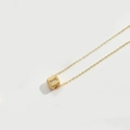 Elegant gold square cube pendant necklace featuring a sparkling letter I zircon inlay - Letter I (XL3420)