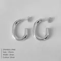 Elegant silver stainless steel C-shaped chunky hoop earrings with 25mm diameter size - Minimalist C Style (NE93061) / 25mm / Steel