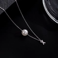 S925 silver necklace with white pearl and sparkling letter X pendant for women - Letter X