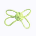 Detailed view of green and white woven cotton rope knot toy for dog chewing and training - Four-Ear Ball / Green White Polka Dot