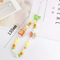 Green candy bow phone strap with transparent heart and floral charms, 135mm long - Bee Flower (K1049)