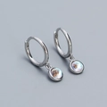 S925 sterling silver hoop earrings with iridescent moonstone pendants for women - 925 Silver / Platinum (Moonstone Color)