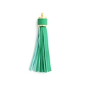 Green PU leather tassel keychain with a polished golden metal cap and ring loop - Basic Ring Style / Green