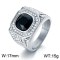 Hip hop octagonal men's steel ring with black gemstone and paved cubic zirconia - US 7 / Silver-Black (KR110158-MZOZ)