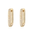 Elegant gold rectangular hoop earrings with tassel cubic zirconia in a minimalist style - Gold - Clear Zircon