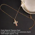Golden titanium steel cross necklace with colorful zircon stones and 45cm chain - Cross No.14 Gold (A1001)