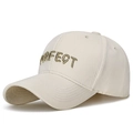 Cream white baseball cap with gold 'PERFECT' embroidery and curved brim in twill cotton - Adjustable / Light Beige