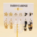 Set de 6 paires de boucles d'oreilles dorées avec perles et motifs léopard chic - Z20