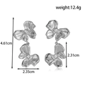 Silver brushed stainless steel double petal earrings with central crystal zircon stud - Double Layer Flower Rhinestone Dangle Style (ER-1611)