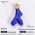 Blue enamel organic shape pendant in 18k gold plated stainless steel, 18.3mm size - Irregular Pendant (PJ91218) / Set of 3 / Dark Blue