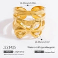 Waterproof golden stainless steel bow ring with detailed product dimensions and weight - Adjustable Open / Bowknot Ring (JZ21425) / Gold
