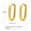 Detailed view of U-shaped gold plated stainless steel oval earrings with dimensions - Gold Oval Link Hoop Earrings