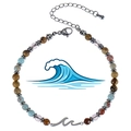 Bracciale boho con ciondolo a onda, perline in pietra naturale e catena regolabile - Pendaglio Onda 4mm Perline In Pietra Mista