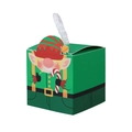 Green Christmas gift box with cartoon elf design and white rope handle, 5.5cm square - Christmas Elf