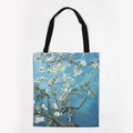 Almond Blossom art print canvas tote bag with black handles and blue background - Almond Blossom