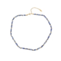 Handmade beaded necklace with blue rectangular stones and gold metal beads on white background - Blue (N2477-GO-B)