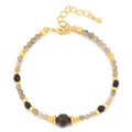 Bracciale di perle fatto a mano con perle grigie e ciondolo in pietra esagonale - Agata Nera (SL-101J-1)