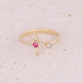 Detail of gold-plated open ring featuring a pink star zircon with white stone accents - Adjustable Open / Pink Main Stone North Star Style (5#)