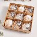 9-piece set of boho Christmas tree ornaments with lace and pearls in a kraft gift box - Plastic/Burlap/Faux Pearl / Natural Color Type A (Pack of 9)