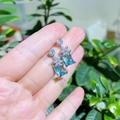S925 Silber Blumen-Ohrstecker mit hellblauen rechteckigen Kristallen und Zirkon-Steinen - Seeblauer Kristall Blume (4956590996935) / Seeblau Palladium Weiß Plattiert