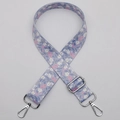 Adjustable wide replacement bag strap with light purple floral pattern and silver hooks - No. 655 Light Purple Floral Silver Hook