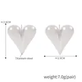 Polished silver titanium steel heart stud earrings for women in a minimalist geometric style - Steel Color (F330)