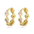 French vintage style gold plated hoop earrings with sparkling cubic zirconia stones - Gold (White Zirconia)