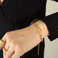 Set di gioielli in acciaio titanio dorato con bracciale a catena e anello moda - Bracciale Oro