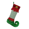 Chaussette de Noël style botte d'elfe avec rayures rouges et vertes et grelots dorés - Haut Rouge
