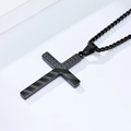 Detail of black stainless steel cross pendant with American flag stars and stripes relief - Standard Type / Black