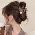 Vintage brown transparent hair claw clip with cute 3D bear and bead accents for women - 8cm Cream Pearl Bear