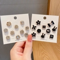 Decorative brooch pins set featuring gold rhinestones and black enamel floral patterns - Style 16 - Morning & Evening 20 Pcs Set