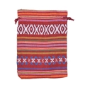 Ethnic style drawstring cotton bag featuring colorful horizontal stripes and geometric patterns - Thin Stripes 10