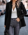 Close-up of black herringbone texture on slim fit blazer jacket for women outdoors - S / Black
