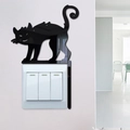 Detail of a black mirror acrylic black cat wall sticker above a white light switch - Arch Back Cat(JM1098)